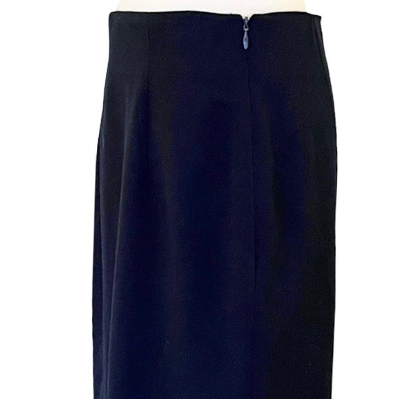 VINTAGE CHRISTIAN DIOR Pencil Skirt Navy Wool Pleats Back Lined Zipper USA 10 - Picture 7 of 10